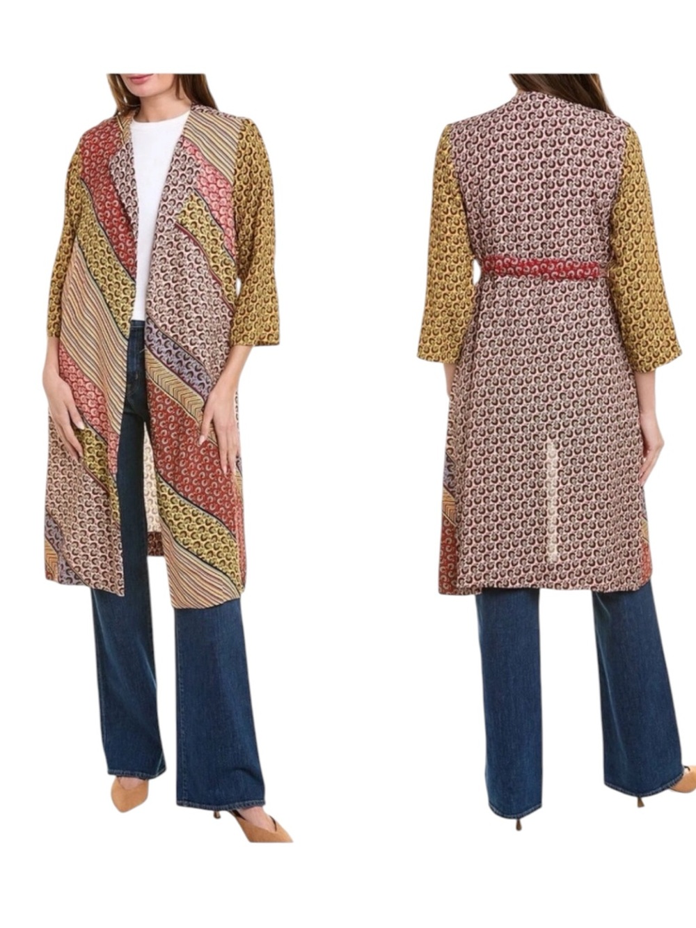 Cabi Poet Longline Duster Kimono Jacket Size L Patchwork Boho Artsy